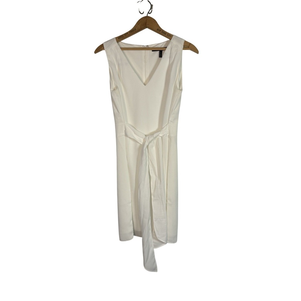 White House Black Market White Sleeveless Shift Dress Size 0 Tie Sash V Neck NWT
